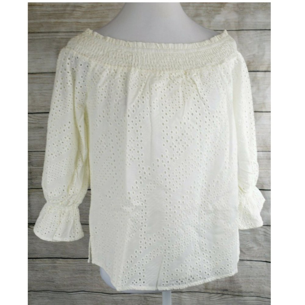 Eva Longoria Off-Shoulder Blouses Top Shirt Eyelet